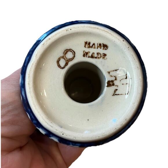 Candlestick Pair Candle Holder Chamber-stick Blue Finger Ring Polish Pottery? - Picture 7 of 7